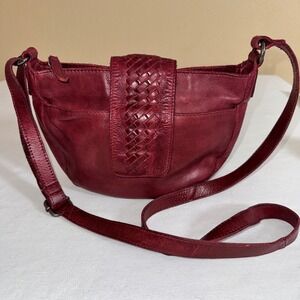 Vilenca Holland Red Leather Woven Flap Crossbody Bag Adjustable Strap Purse